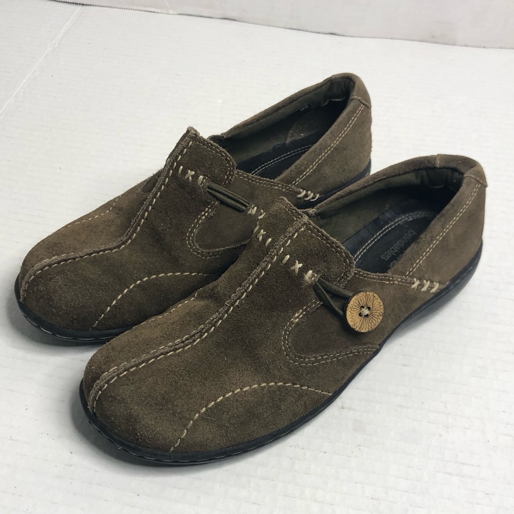 Clarks Loafers Bendables Shoes Womens 6.5 M Un Loop Loafers Brown Suede Slip On